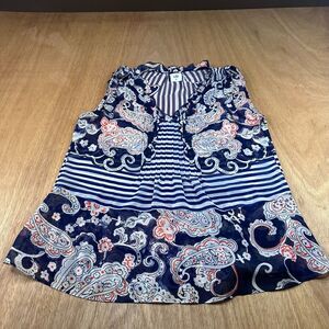 Cabi Paisley Blouse XS Blue Sheer Ruffle Neck Sleeveless Mixed Print Top